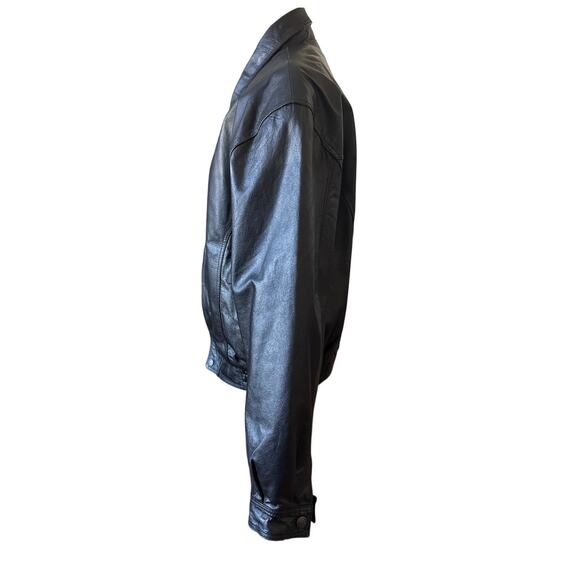 Men's y2k Leather Bomber Jacket in Black Size Medium - Picture 2 of 6